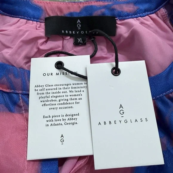 NEW Abbey Glass x Tuckernuck Elise Dress Pink and Blue Tea Rose Organza XL$365 - Picture 7 of 13